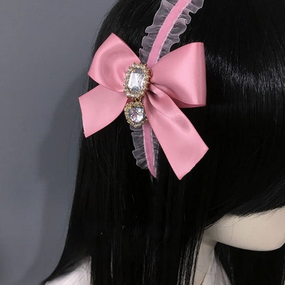 KC Bow with Lace Rhinestone Decorated Black/Pink