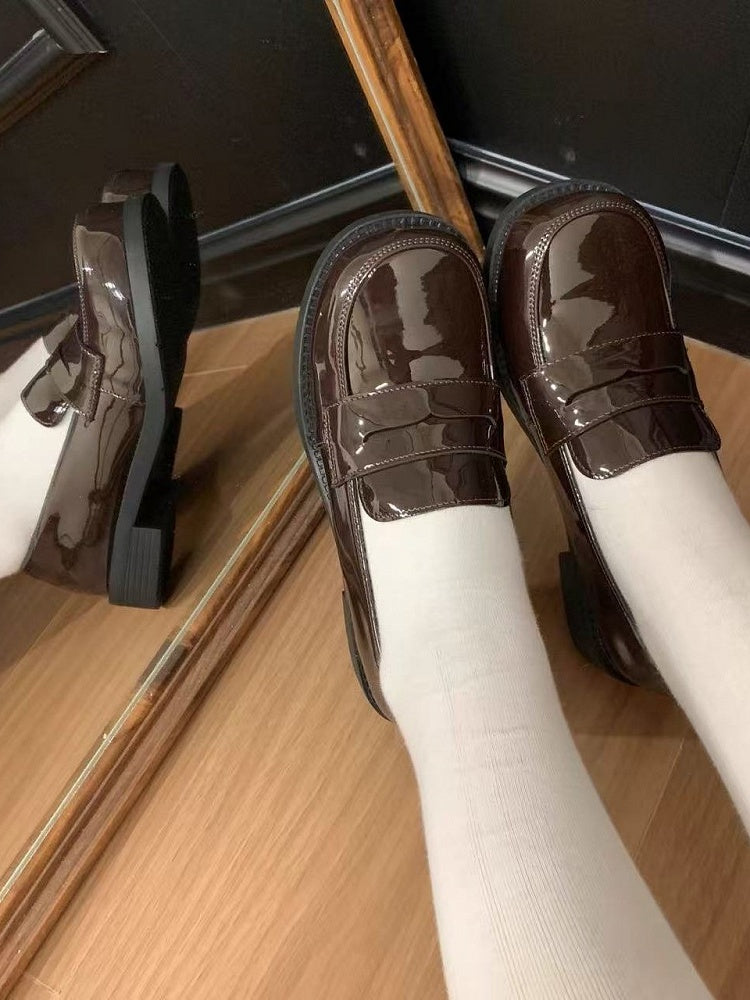 Design Brown 2.5cm Preppy Style Slip-on with Heel Loafers
