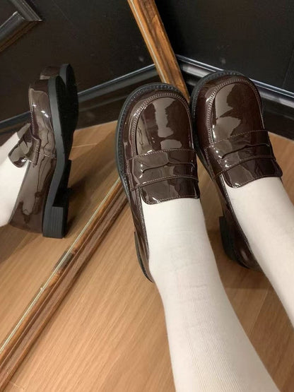 Design Brown 2.5cm Preppy Style Slip-on with Heel Loafers