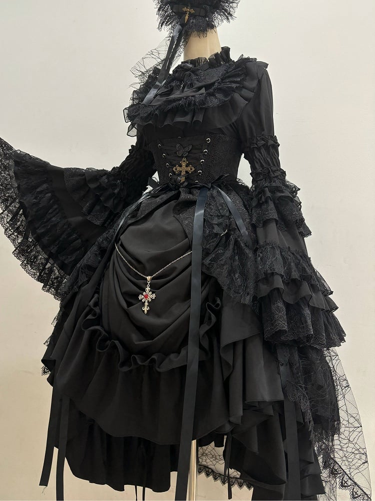 High Corset Lolita Waist Under Boned Skirt Black Gothic / Drawstring