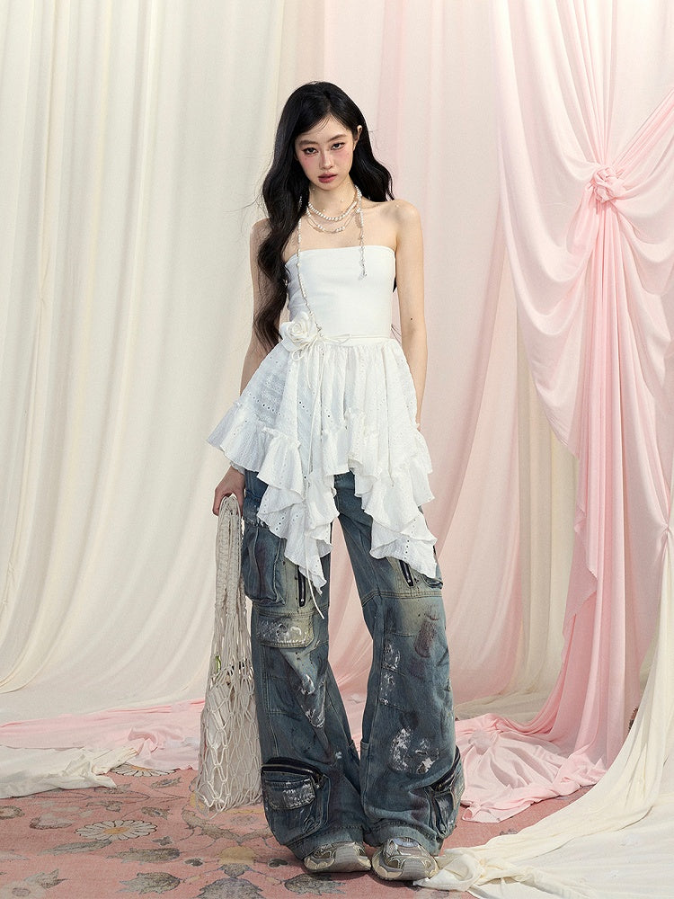 ストラップレストップ ホワイトハンカチヘム グラマラス