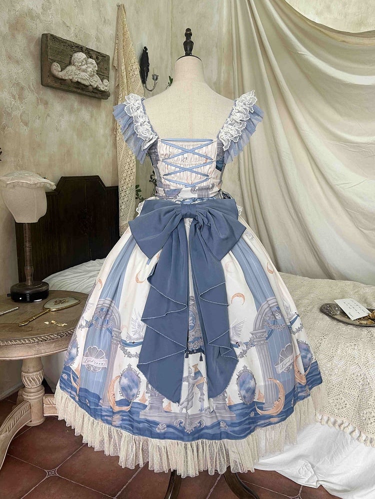 Classic Angel Moon Waist Jumper and Dress Print Skirt Lolita Basque