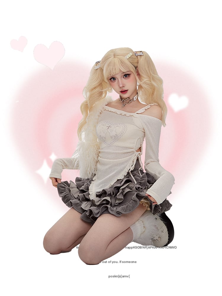 with Gray Hem Skirt Ruffle Tiered