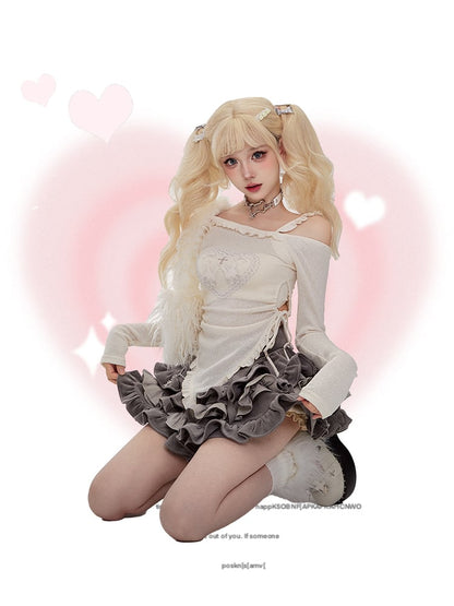 with Gray Hem Skirt Ruffle Tiered