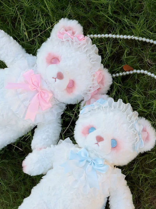 White Blue/Pink Convertible Plush Bag Strap Bear with