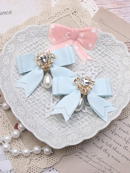 Bowknot Hairclip Color 4 Heart Jirai Kei Options Rhinestone Charm Pearl