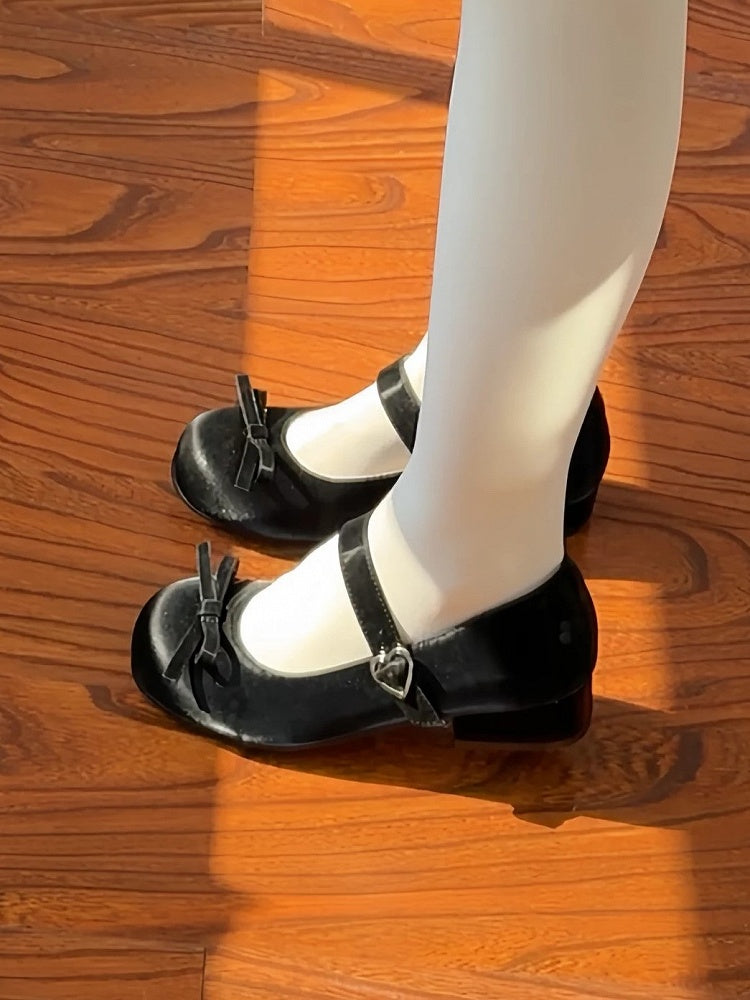 Mary Jane with Sweet Details Bow 3cm Shoes Heeled Round Lolita Black Toe