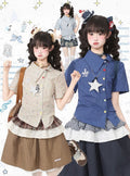 Dark Blue Asymmetric Shirt with Star Necklace - Languid Park