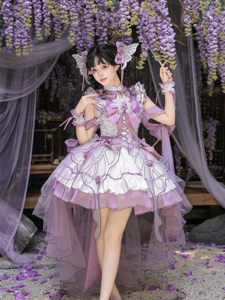 Butterfly Lolita Dress Set with Headpiece and Wrist Cuffs - KIYANA