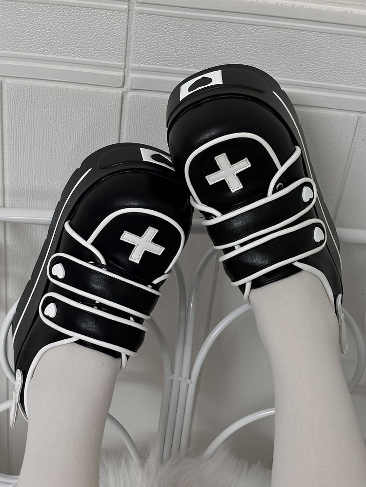 Black Yami Kawaii Cross Design Platform Shoes