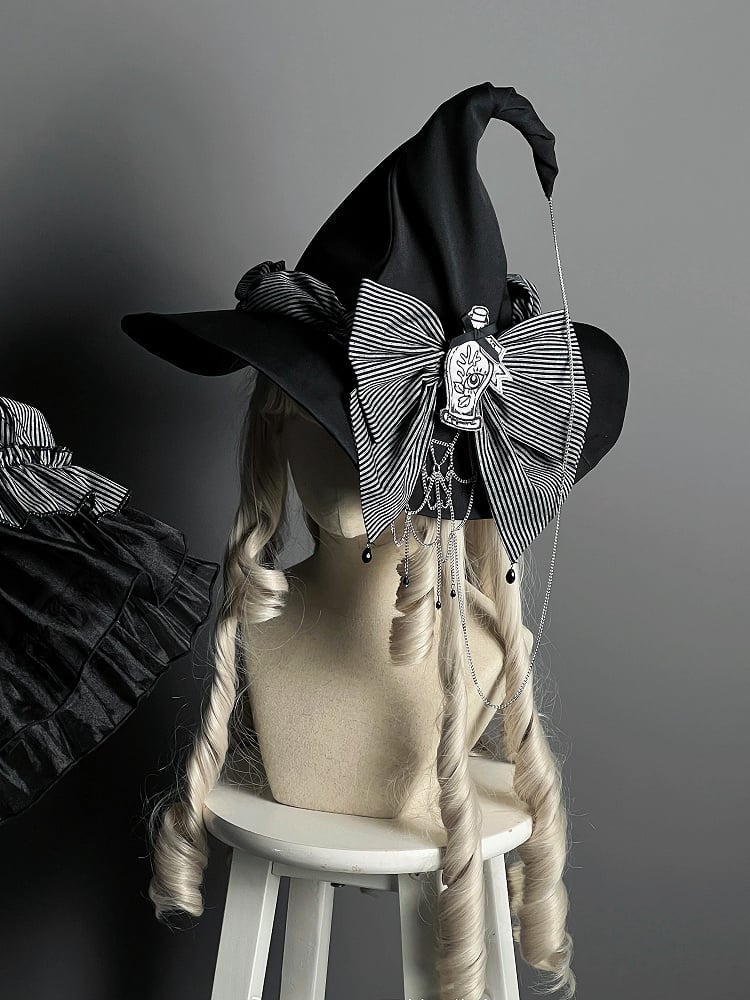 Bow Gothic Lolita Chain Witch / Spider Black and Decorated Red Big Web Hat