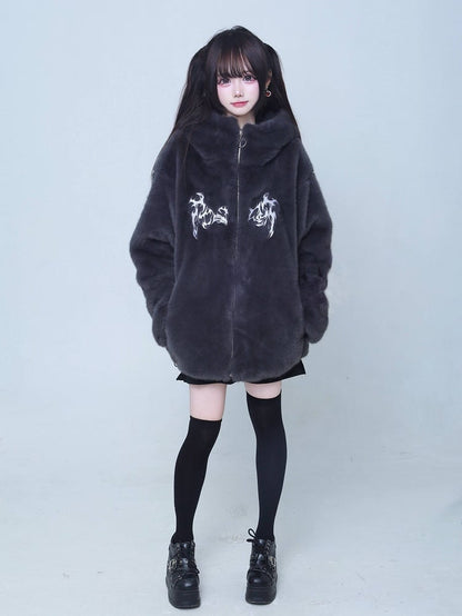 Kei Black Jirai Fleece Embroidered Jacket