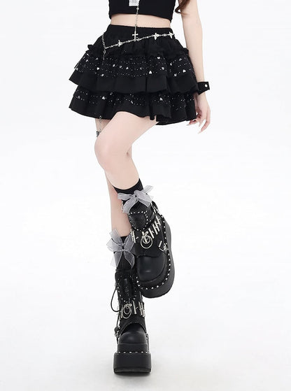 Tiered Skirt Black Sweetheart Sequins Puffy