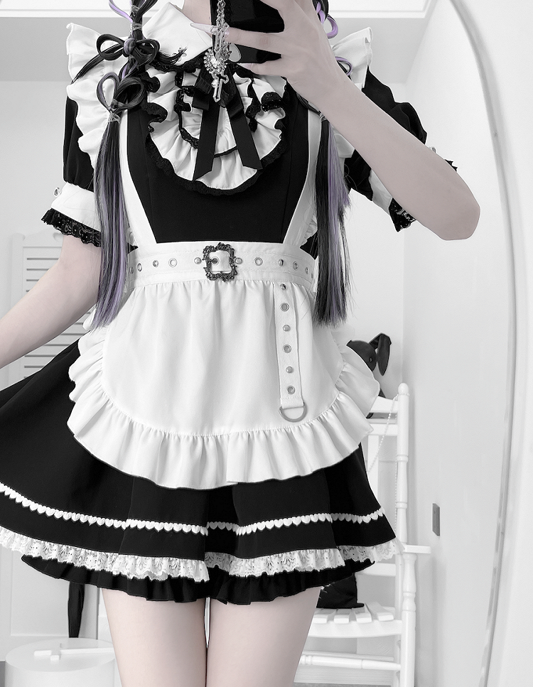 und Shorts Kei Jirai Set Pan Top Maid Weiß Peter Kragen Schwarz mit