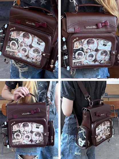 And Bag 2-Way With Window Ita Brown Transparent Decoration Bow