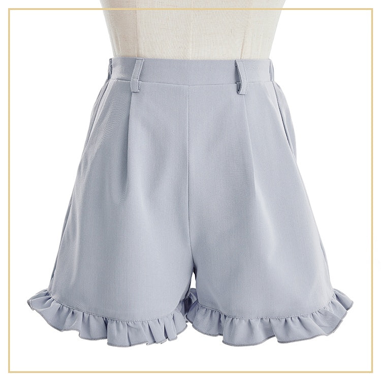 Jirai Ensemble: Kei Set with Alice Long Cut-Outs Shorts Top Sleeve Ethereal Blue Angelcore Shoulder