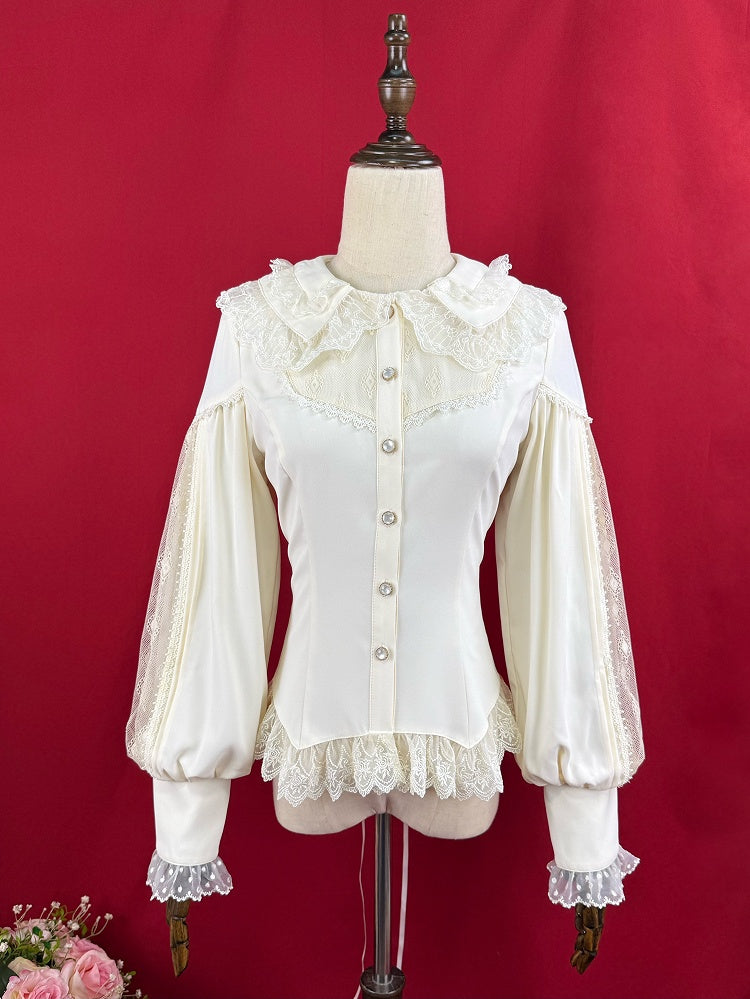 アプリコットのダブルレイヤーカラーのエレガントな長袖シャツ