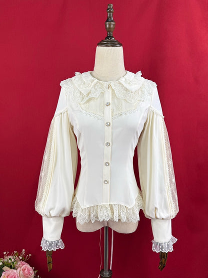 アプリコットのダブルレイヤーカラーのエレガントな長袖シャツ