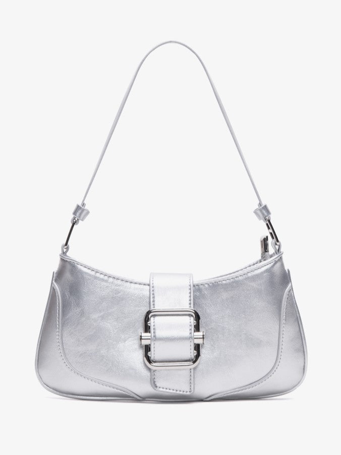 Vintage Silver Clasp Shoulder Bag: Effortlessly Chic With Adjustable Strap