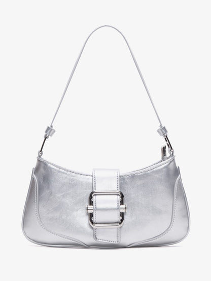 Vintage Silver Clasp Shoulder Bag: Effortlessly Chic With Adjustable Strap