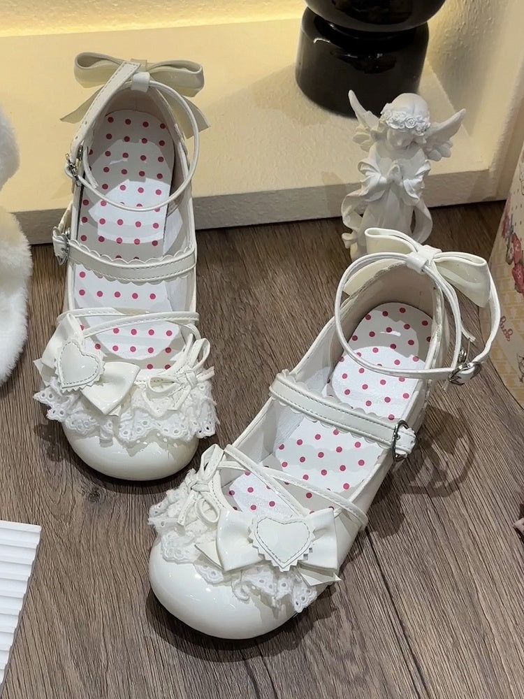 - with Lace Mid Heel Trim Lolita Mary Off-white Sweet Janes