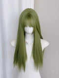 Bangs Straight Full Wig Green 60CM with