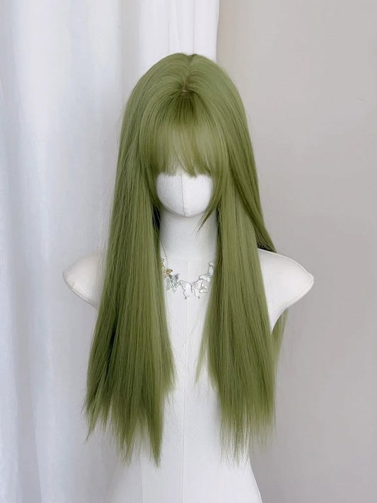 Bangs Straight Full Wig Green 60CM with