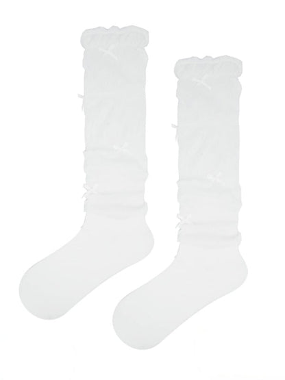 4-Color Striped Ruffled Calf Socks with Bow Detail - ModaSwings