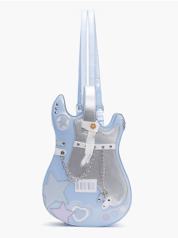 Star Bag Guitar-shaped Silver Design Blue Sweetheart Embroidered
