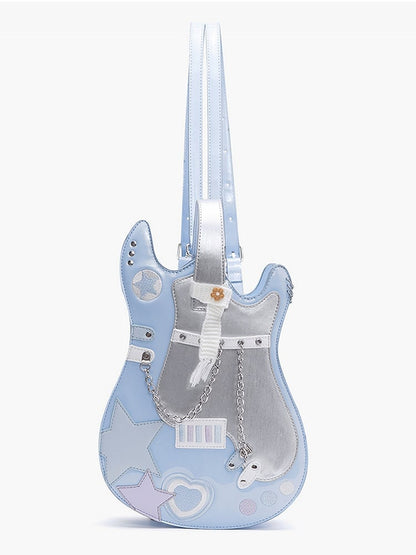 Star Bag Guitar-shaped Silver Design Blue Sweetheart Embroidered