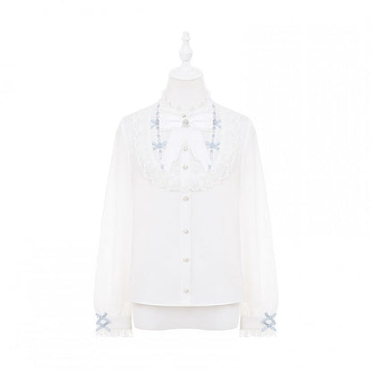 Blue with Dusty Blouse Tie | Included Jirai Ruffle Kei Bow Free and Neckline White