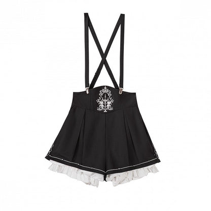 Waist Ouji Overall Black Waistcoat Bunny + Shorts Split-Tail High Lolita Hooded Ear Shirt