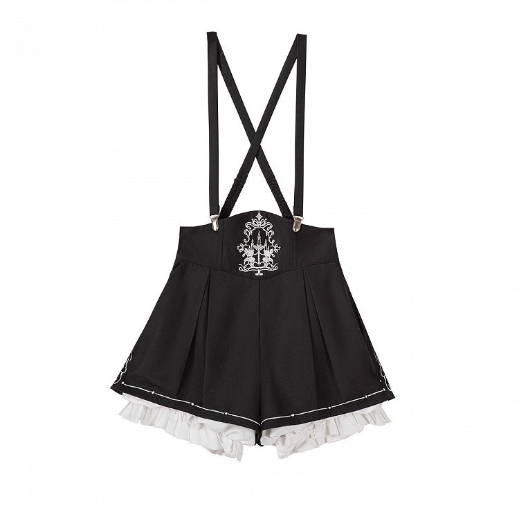 Black Bunny Ear Hooded Outfit Set with Waistcoat & Shorts - Xiong Dou Jiang