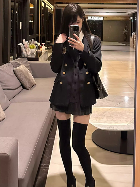 Pattern Dark JK Skirt Pleated Uniform 39CM Plaid Gray