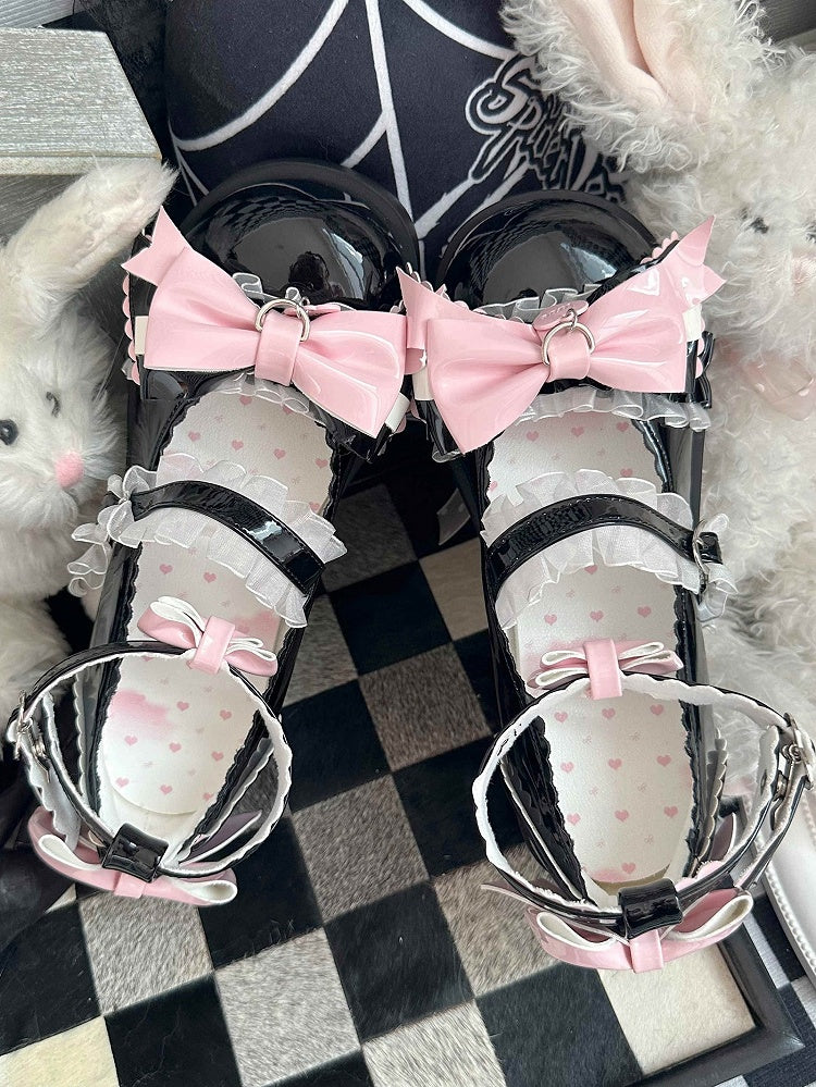 Bow with Mary Round Design Janes - Toe Platform Accents Black