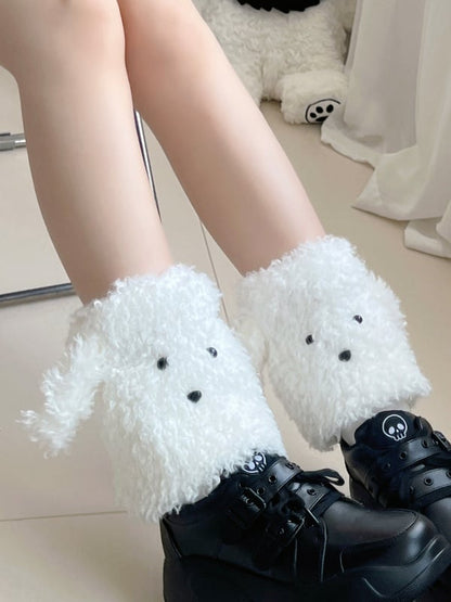 Süße weiße/khaki/graue/braune Y2K-Beinswärmer in Welpenform