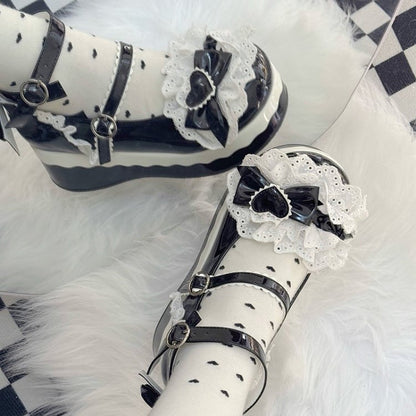 Lolita Sweet Jane Lace Mary Bow Shoes Trim Black with Accents Platform