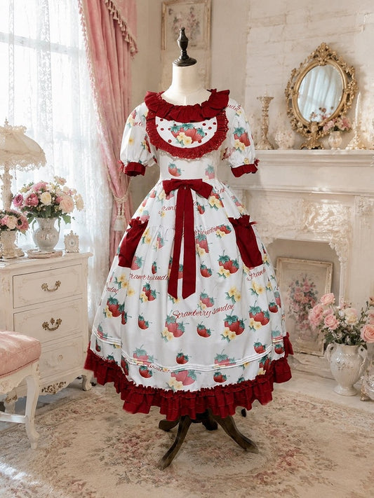 Curvy Strawberry Print Bow-Adorned Floral Skirt Dress - Versatile girl