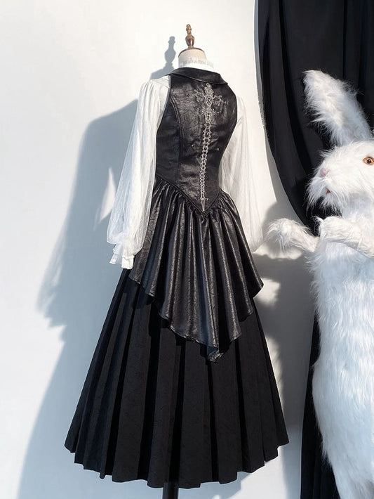 Waistcoat Black Sword Tail with Gothic Skeleton Lolita Embroidery