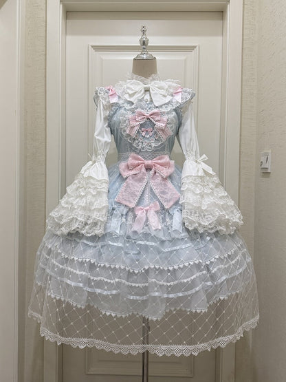 Overlay Jumper Flower Skirt Heart Princess Hem Bodice Lolita Applique Blue