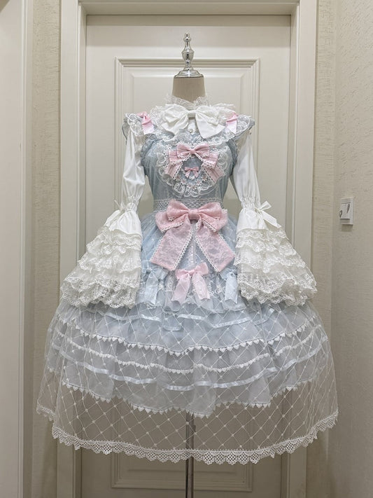 Overlay Jumper Flower Skirt Heart Princess Hem Bodice Lolita Applique Blue