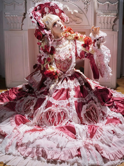Rose Pink Hanayome Lolita Gown - Rosette Embroidery & Bead Chain Details