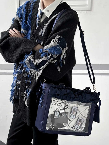 Bortenhaltertasche Ita Schleife Karte Dunkler Satin Selbstbinder Träger Rüsche Mit Blau