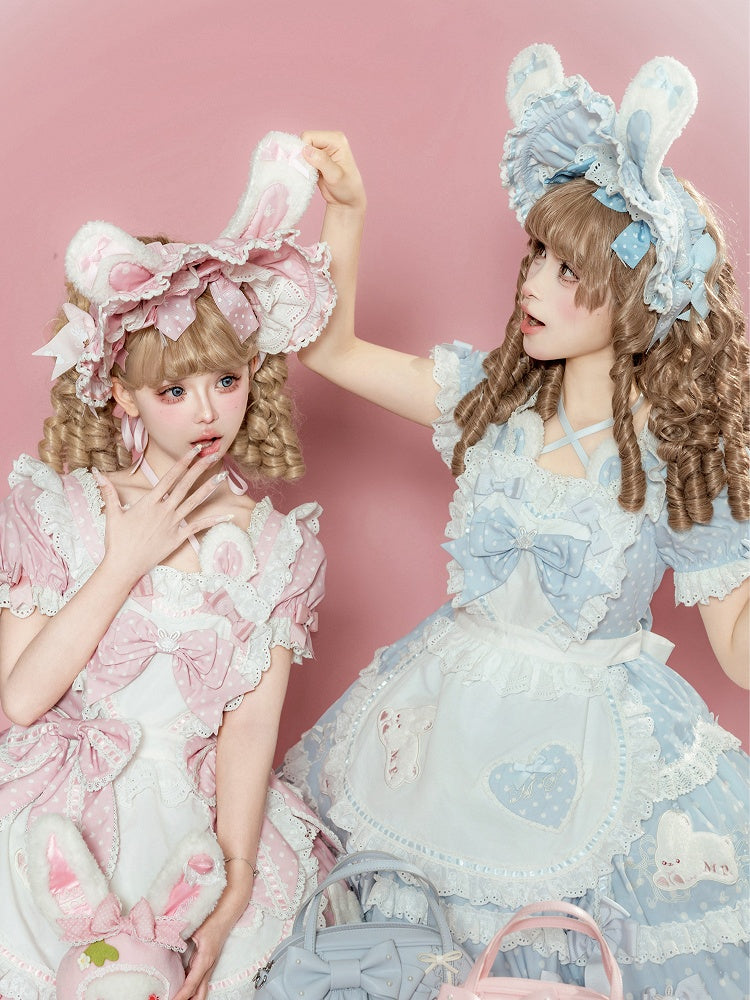 Muster Ohren Blau Rosa Motorhaube Polka-dot Schwarz / Rot Bunny