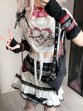 Y2K White Asymmetrical Letter Print Glamorous T-shirt Neckline