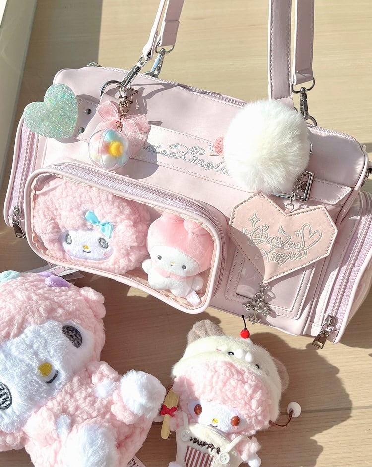 Bag Letter Pink PU with Embroidery Ita