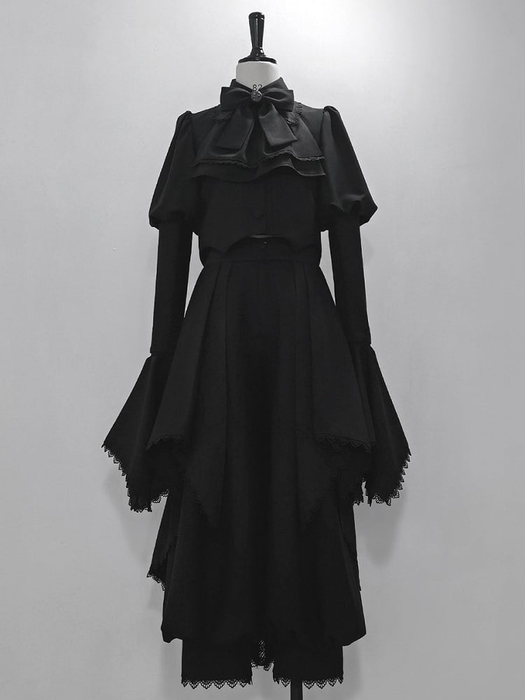 Lolita Black Gothic Cropped with Curved Wizard-Inspired Top Ouji Hemline