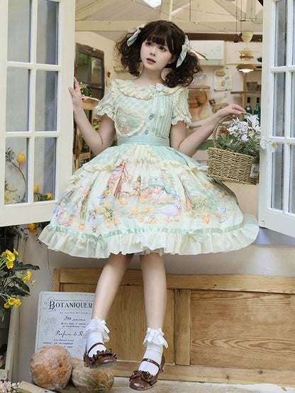 Lolita Short Duckling Sunflower Sweet Print and Sleeves Dress