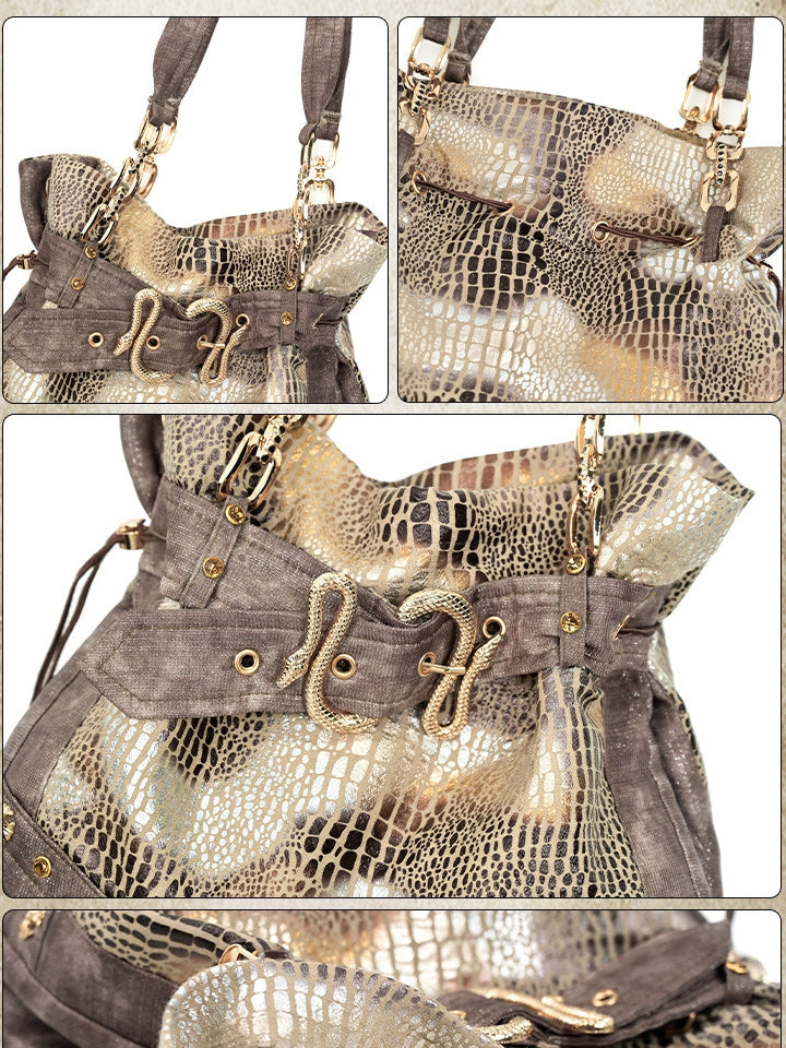 Pattern Brown Snakeskin Punk Shoulder Bag Wasteland