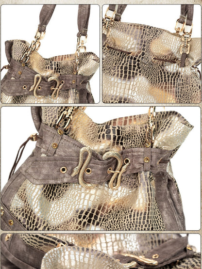 Pattern Brown Snakeskin Punk Shoulder Bag Wasteland